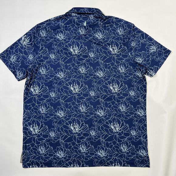 Johnnie-O Polo Shirt Mens XL Blue Floral Print Performance Stretch Golf Casual - Picture 2 of 10